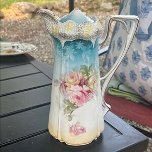 Floral Ceramic Vase with Handle